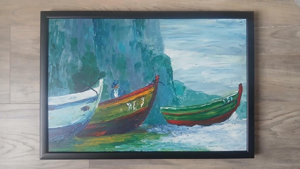Schilderij # Visser aan Zee, Antiek en Kunst, Kunst | Schilderijen | Abstract, Ophalen of Verzenden