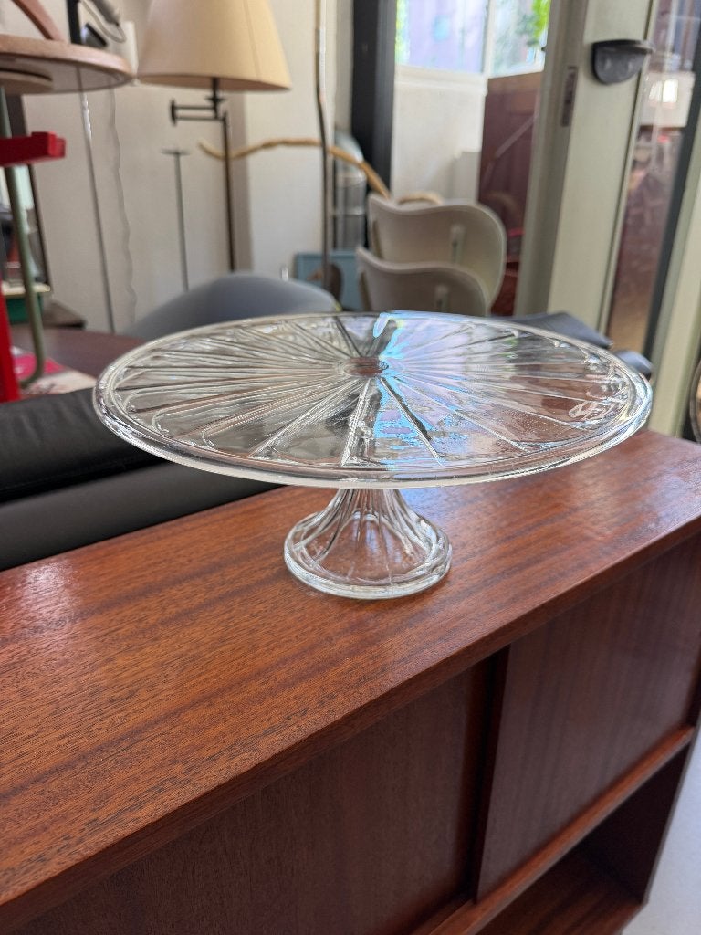 Vintage taartschaal persglas, brocante schaal op voet, Ophalen