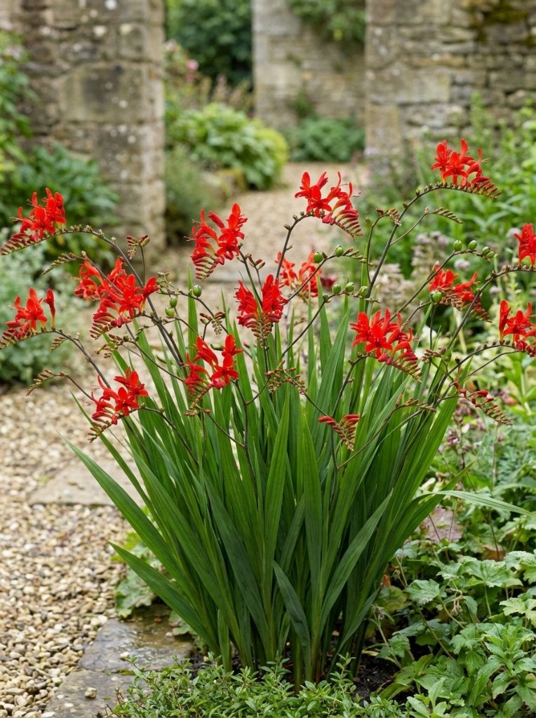 Vaste planten: Crocosmia 'Lucifer'(Montbretia) p9 pot, Vaste plant, Halfschaduw, Zomer, Ophalen