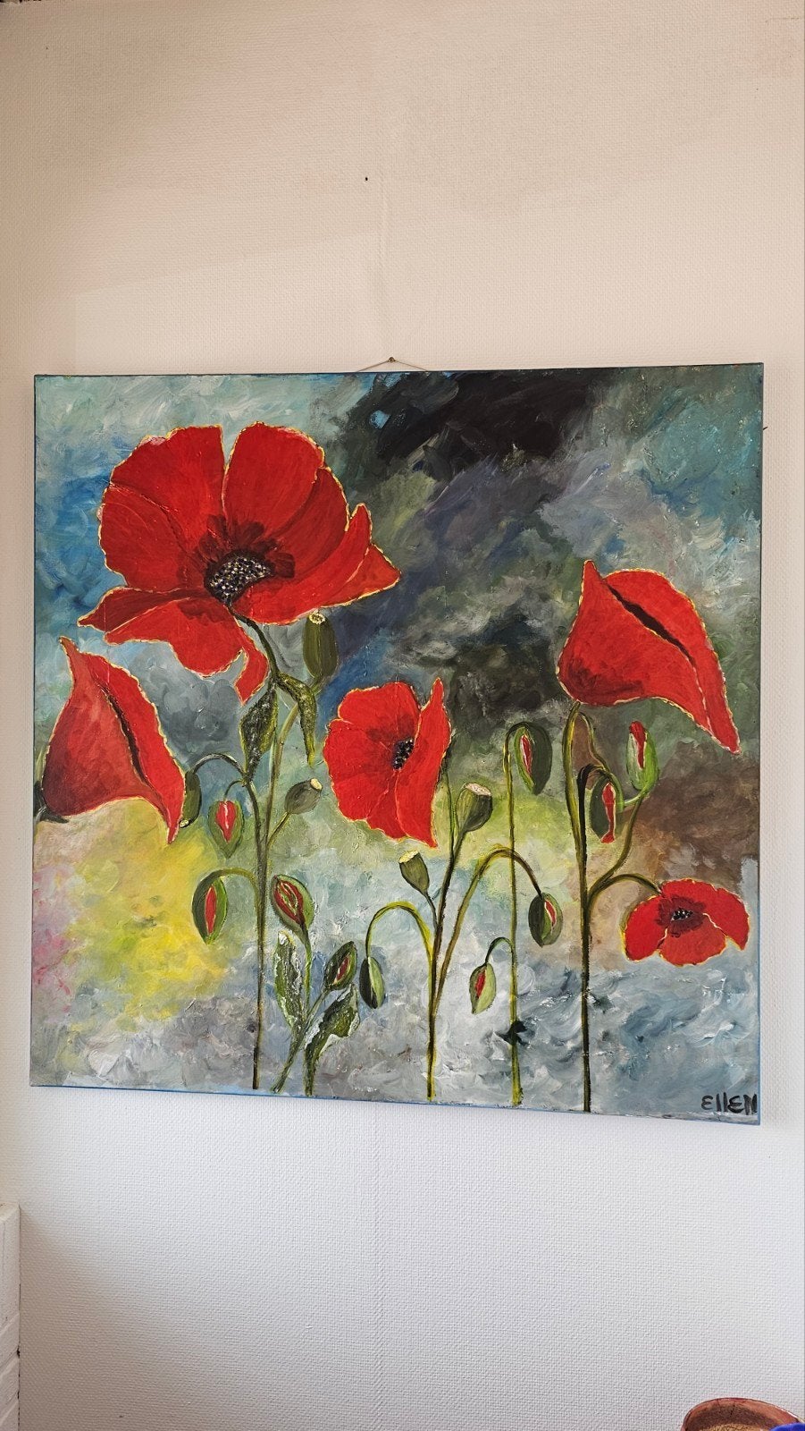 Olieverf Schilderij Klaprozen - Mooie Heldere Kleuren, Ophalen of Verzenden