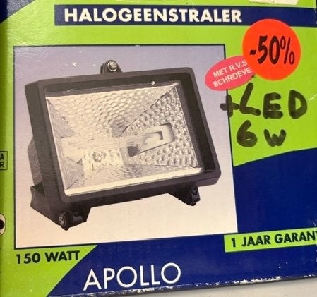 Apollo Halogeenstraler 150W met LED 6W - Nieuw, Ophalen of Verzenden, Nieuw, Overige typen