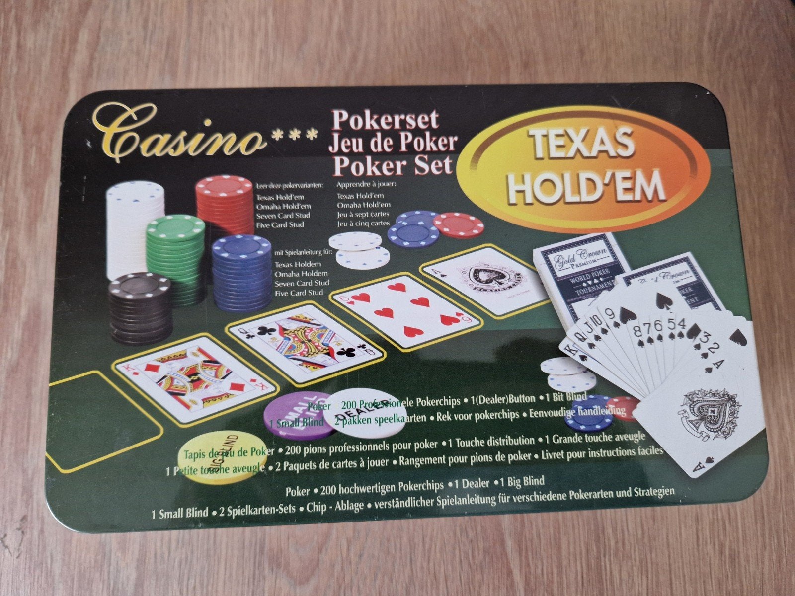 Casino Texas Hold'em Pokerset in blikken doos, Vijf spelers of meer, Ophalen of Verzenden, Nieuw, BCG