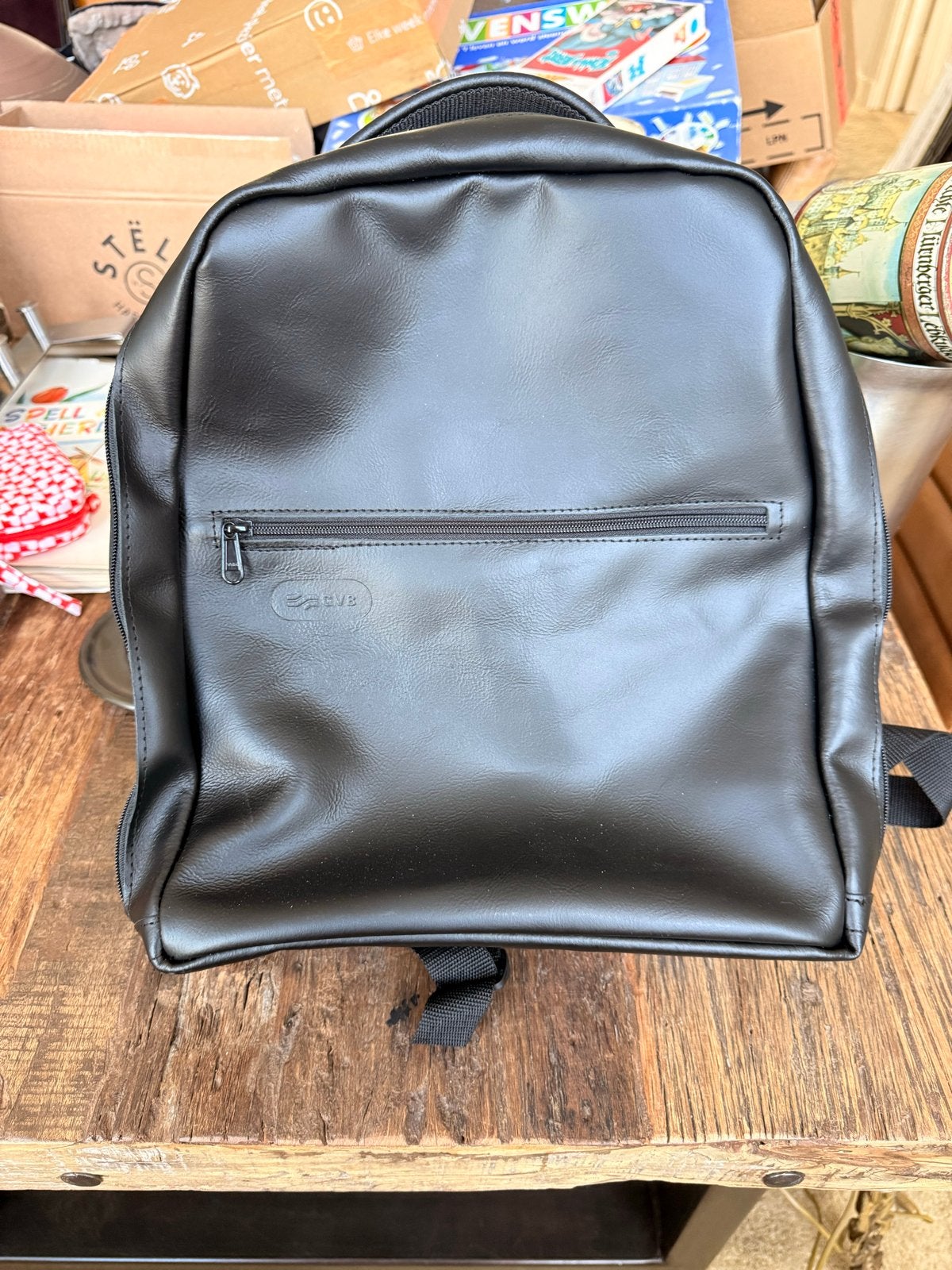 Zwarte leren rugzak met meerdere vakken, Sieraden, Tassen en Uiterlijk, Tassen | Rugtassen, Ophalen of Verzenden, Nieuw, 25 tot 40 cm