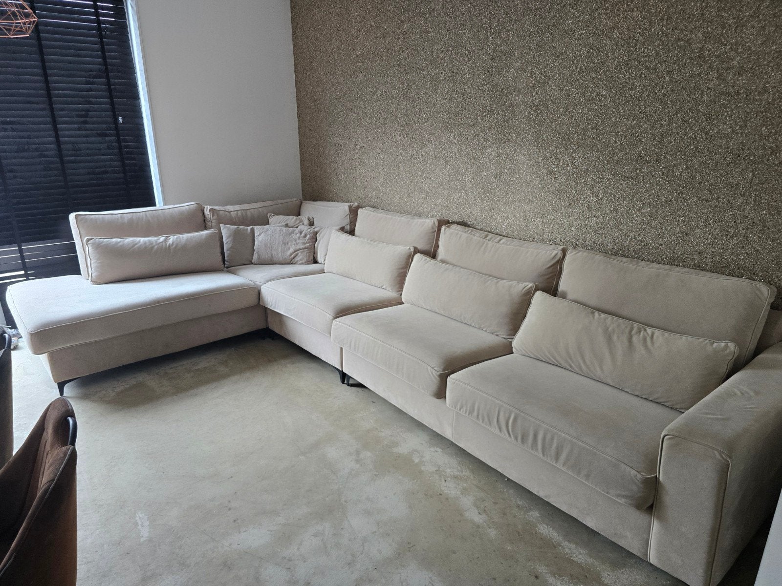 Ruime Hoekbank met Chaise Longue - Beige Stof, Ophalen, Gebruikt, Stof, Modern, Comfortabel