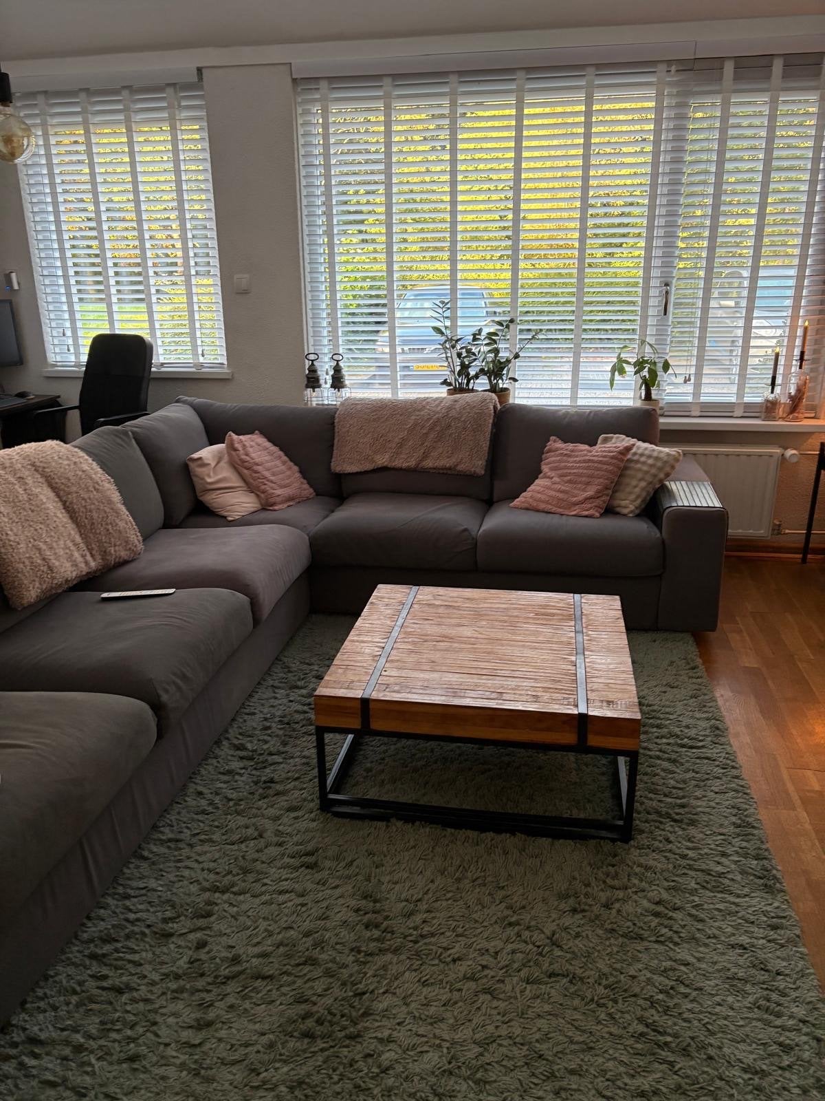 Robuuste salontafel van hout en metaal, Ophalen, Gebruikt, Vierkant, 50 tot 100 cm