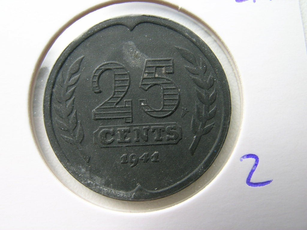 Kwartje 1941 zink (nr 2), Ophalen of Verzenden, Koningin Wilhelmina, 25 cent, Losse munt