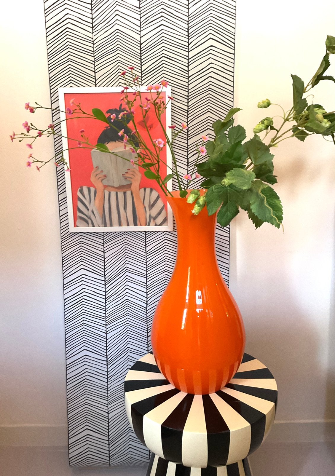 Hoge glazen vaas, 50 cm, Huis en Inrichting, Woonaccessoires | Vazen, Ophalen of Verzenden, Zo goed als nieuw, Oranje