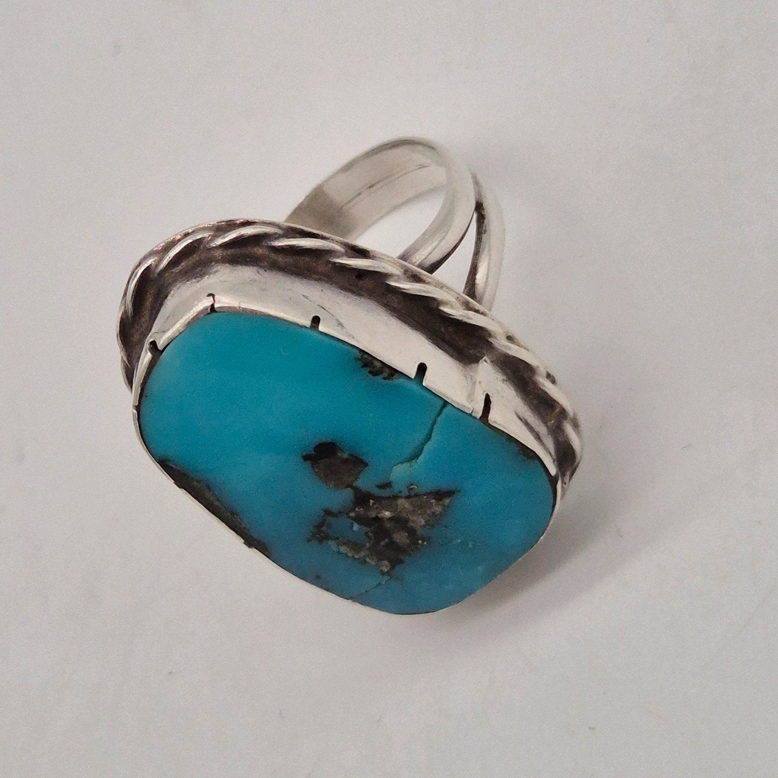 Mooie zilveren Navajo ring met turkoois steen maat 18, 18 tot 19, Verzenden, Dame, Zilver