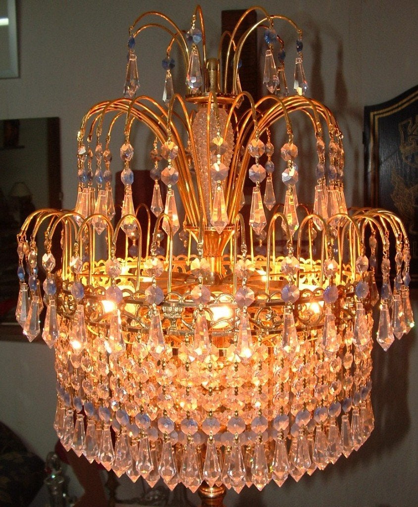 Swarovski Tafellamp lamp - kristal glas met bladgoud, dimmer, Ophalen, Zo goed als nieuw, Glas