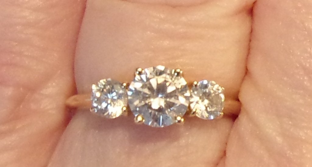 14 karaat gouden dames ring, maat 17, Verzenden, Zo goed als nieuw, 17 tot 18, Met edelsteen