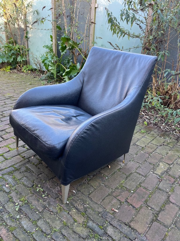 Florence fauteuil B&B Italia zwart leer nieuwstaat, Huis en Inrichting, Fauteuils, Ophalen, Klassiek Tijdloos Modern Chique Hollywood Regency
