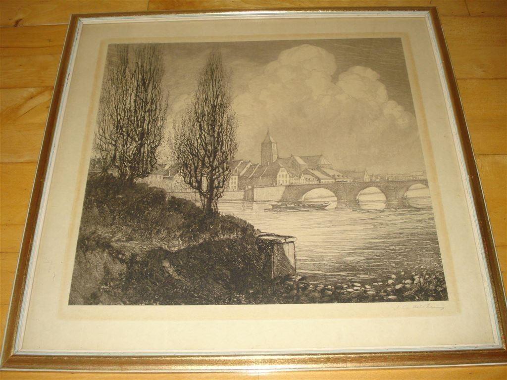 Fraaie grote ets door J.G. Veldheer, gesigneerd., Ophalen