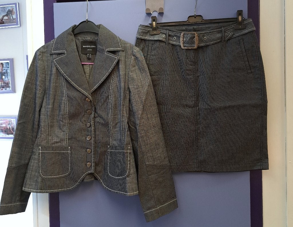 Bandolera jeans rok pak : Blazer + rok donkerblauw 40 42755, Maat 38/40 (M), Bandolera, Kostuum of Pak, Blauw