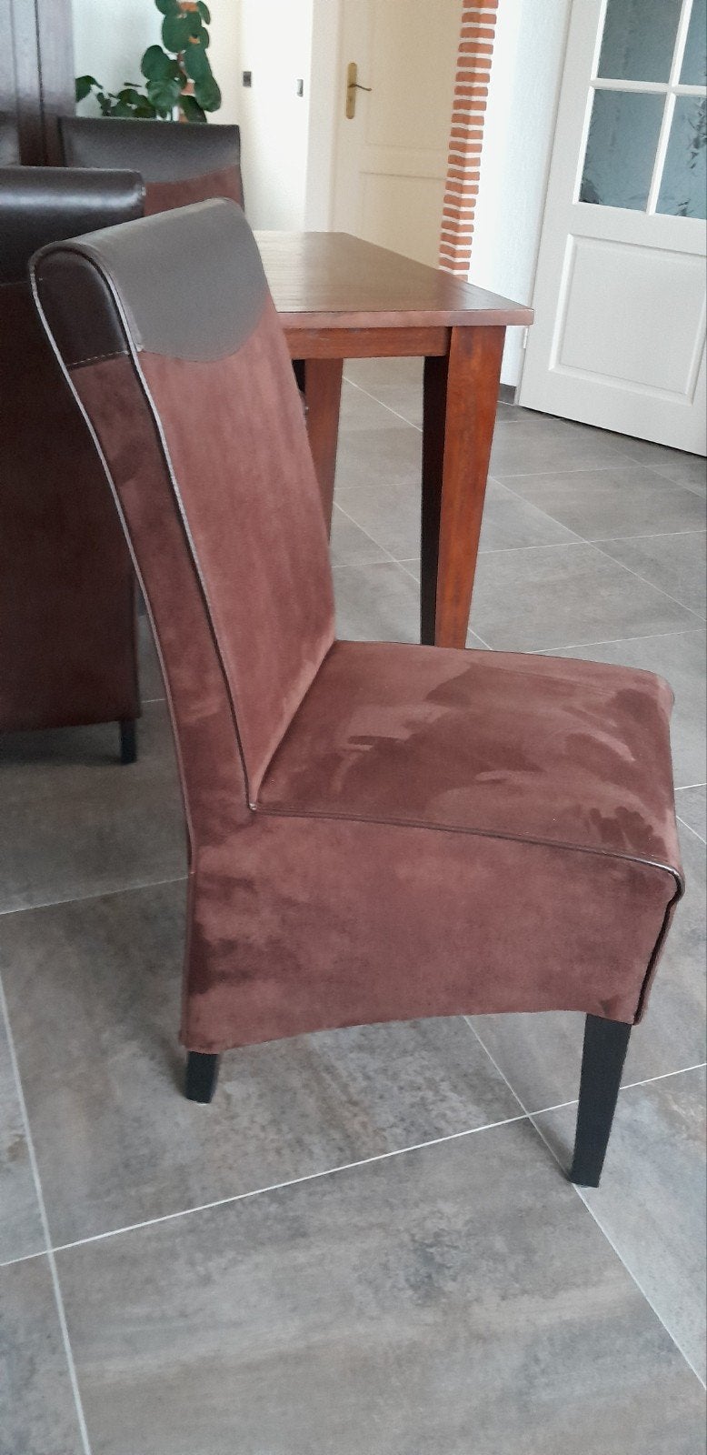 6 eetkamer stoelen, Ophalen, Bruin, Leer, Zo goed als nieuw