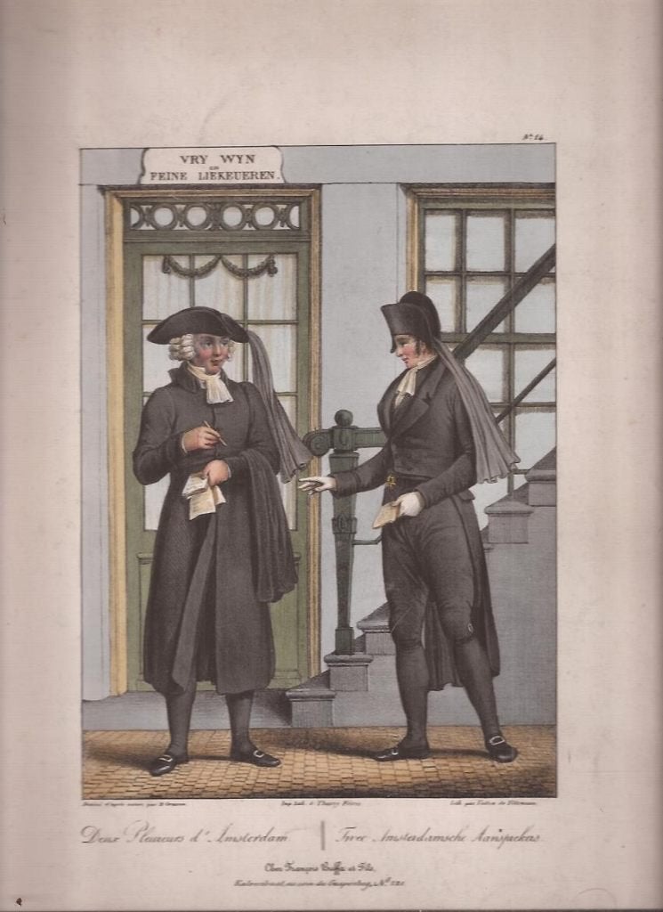 Deux Pleureurs d'Amsterdam.Twee Amsterdamsche Aansprekers, Antiek en Kunst, 1800 - 1899, Ophalen of Verzenden, Gravure, 24 cm