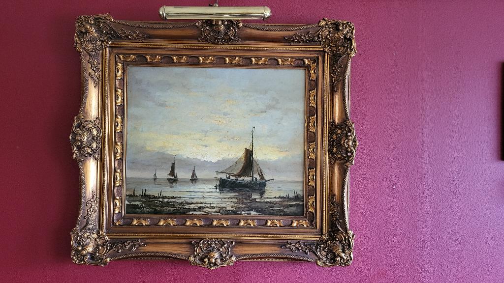 Schilderij schepen bij avond J.H. Parker, Verzenden