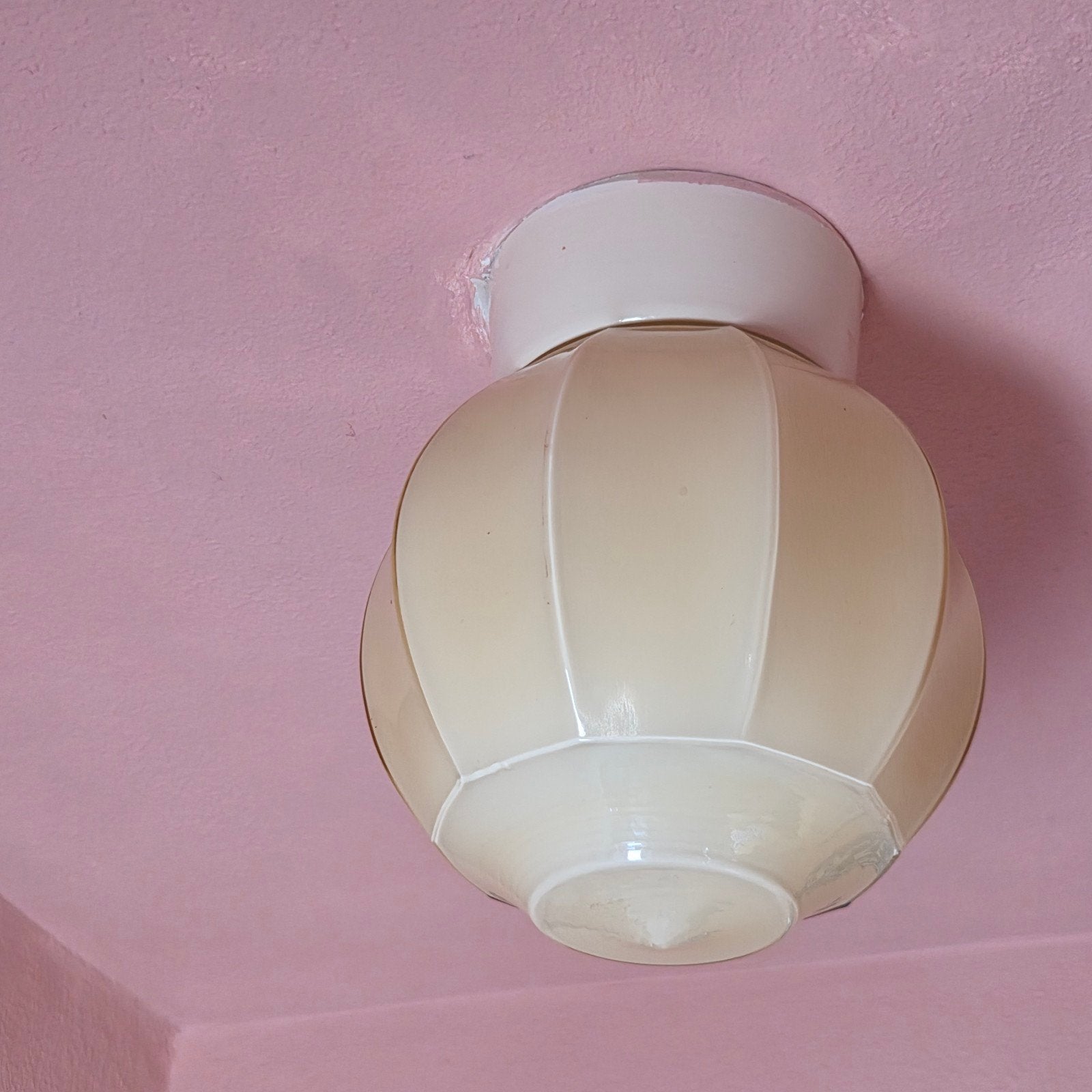 Thabur Art Deco beige glazen plafond bol lamp, Ophalen of Verzenden