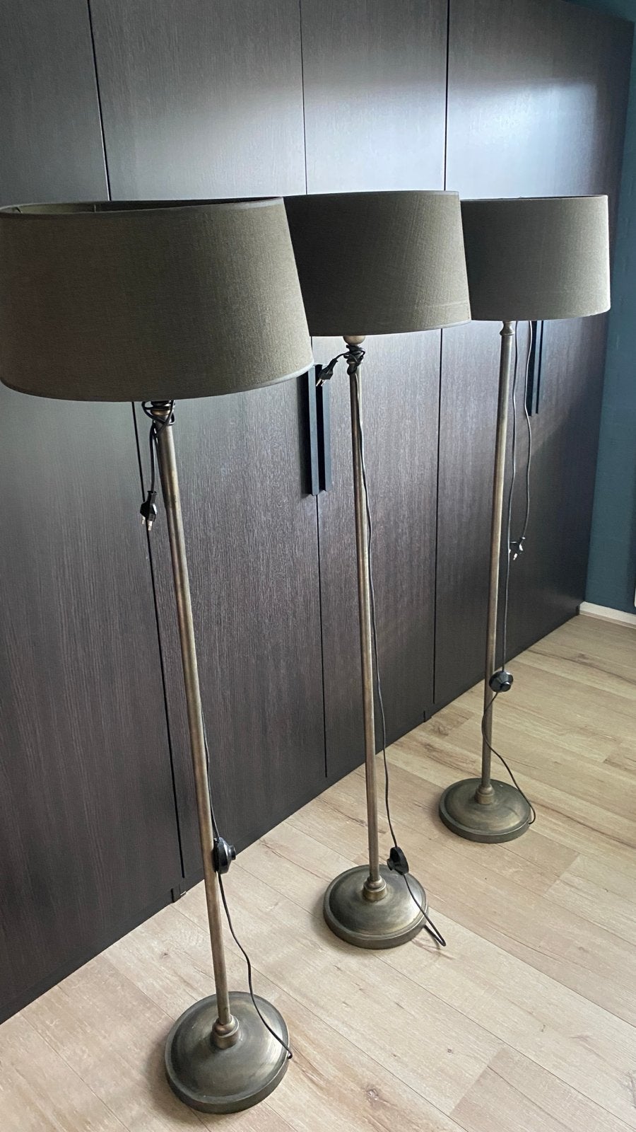 Set van 3 staande lampen met stoffen kap, Huis en Inrichting, Ophalen, Gebruikt, Metaal, 150 tot 200 cm