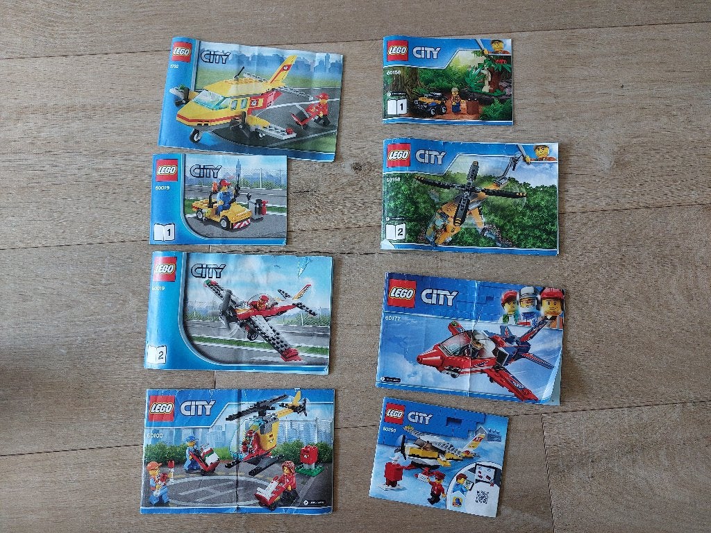Partij 6x Lego City helicopters en vliegtuigen, City, Gebruikte blokjes met nopjes, Inclusief instructies, Lego