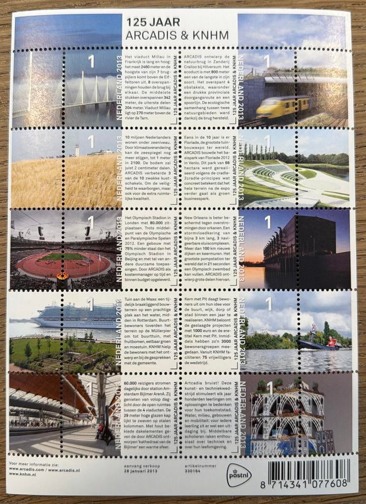 Postzegels pf. 125 jaar ARCADIS & KNHM, Postzegels en Munten, Postzegels | Nederland, Ophalen of Verzenden, Na 1940, Postfris