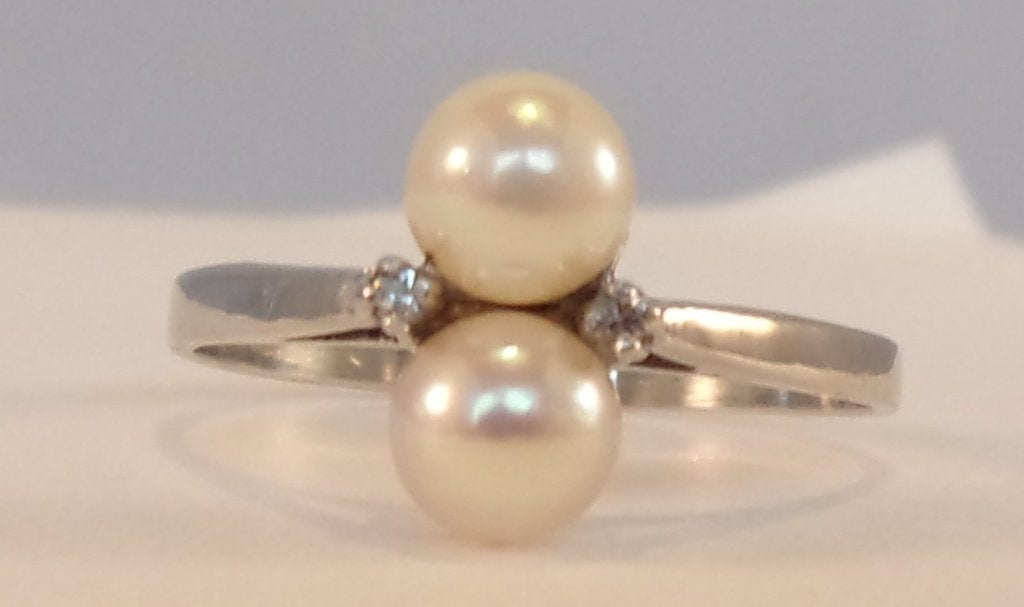 Damesring met Diamanten & Parels, 14 karaat wit goud, Met edelsteen, Verzenden, Wit, Zo goed als nieuw