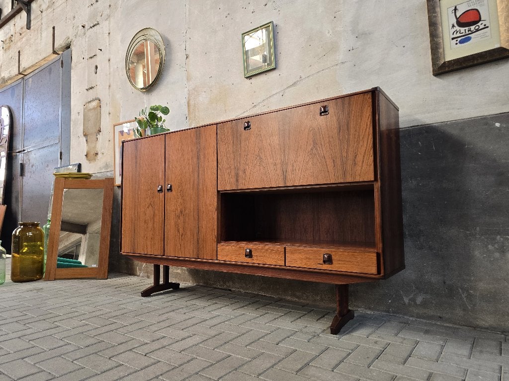 Mid Century Design Palissander Dressoir | Vintage Bar Kast, Gebruikt, Ophalen of Verzenden, 200 cm of meer, Teakhout