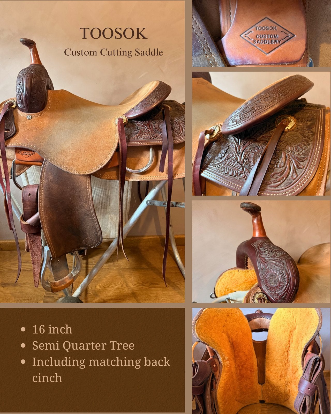 Toosok Custom Saddlery Cutting zadel 16 inch, Dieren en Toebehoren, Ophalen of Verzenden, Zo goed als nieuw, Western
