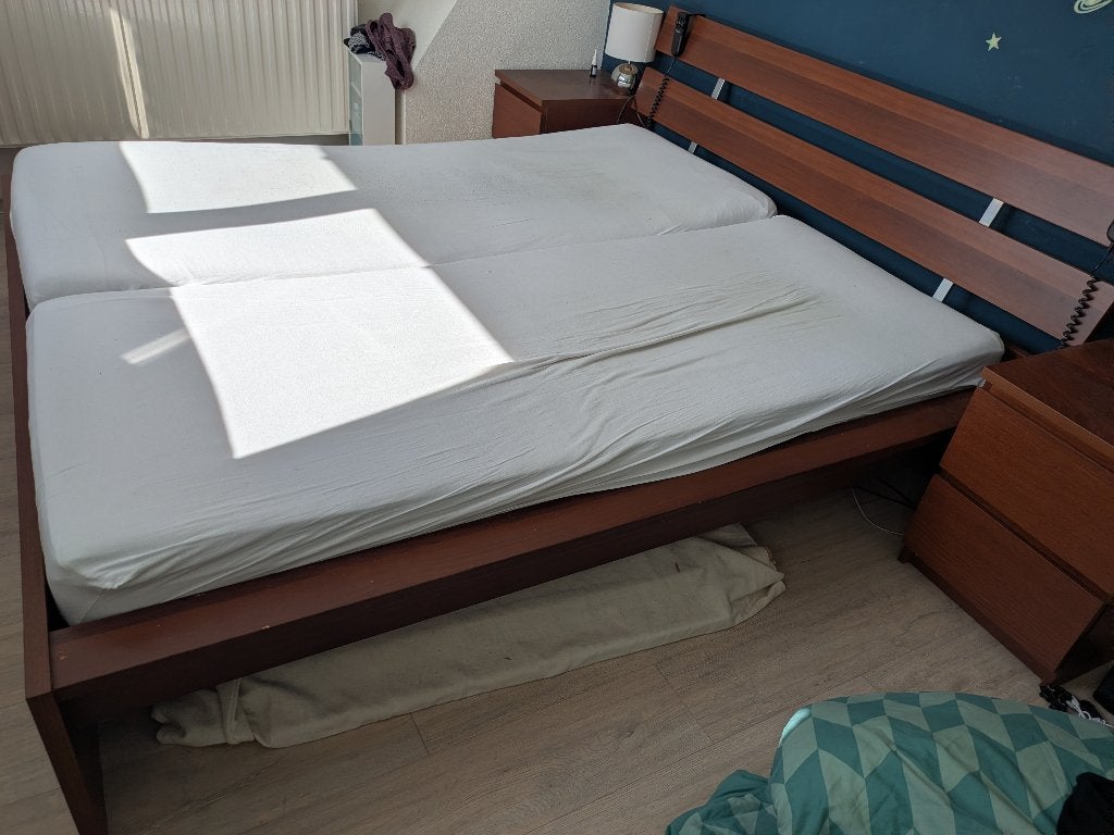 HOPEN Tweepersoons bedframe donkerbruin 160x200, Ophalen, Gebruikt, Bruin, Tweepersoons
