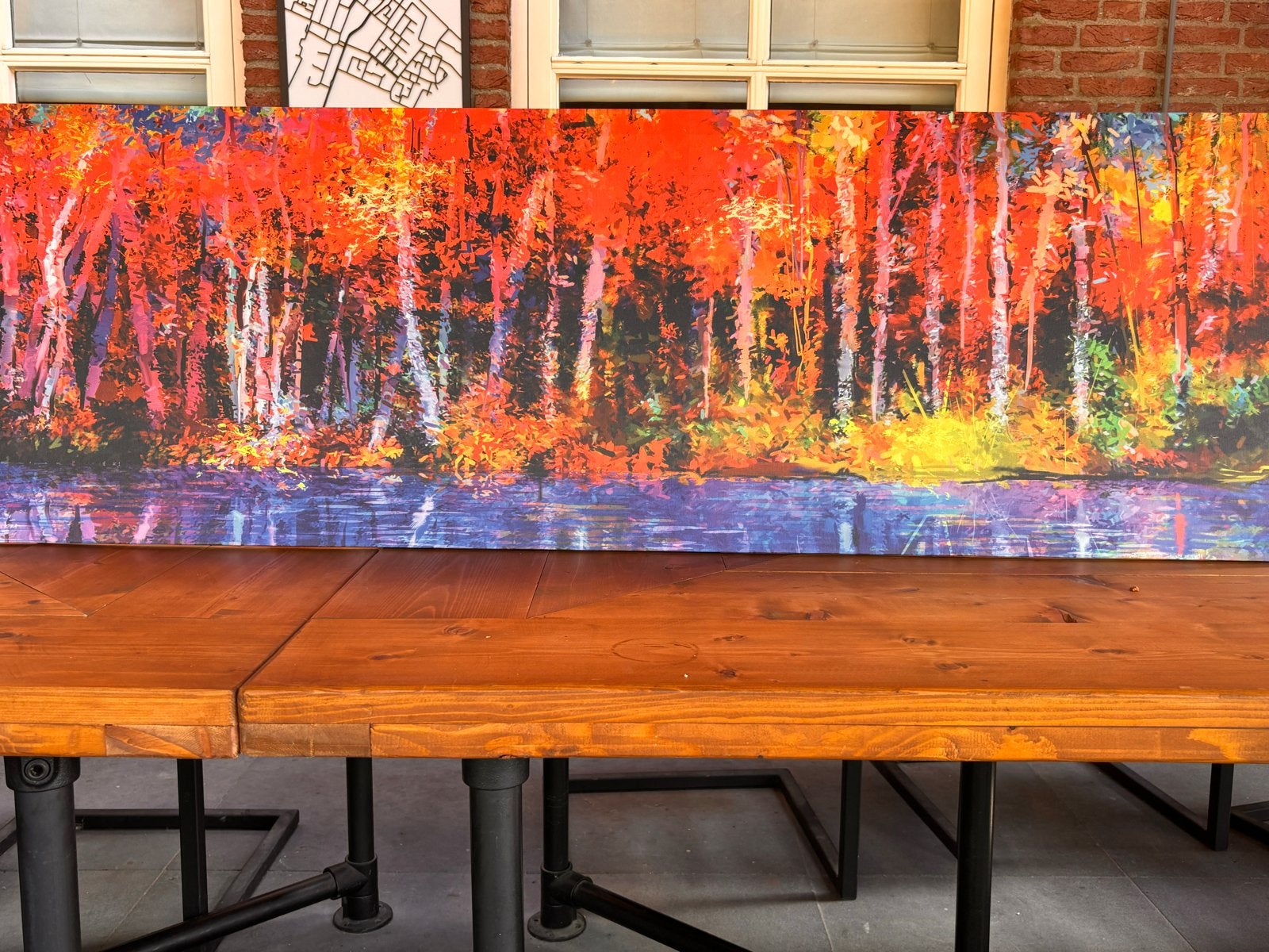 Schilderij canvas natuur herfstbos aan het water, Antiek en Kunst, Ophalen