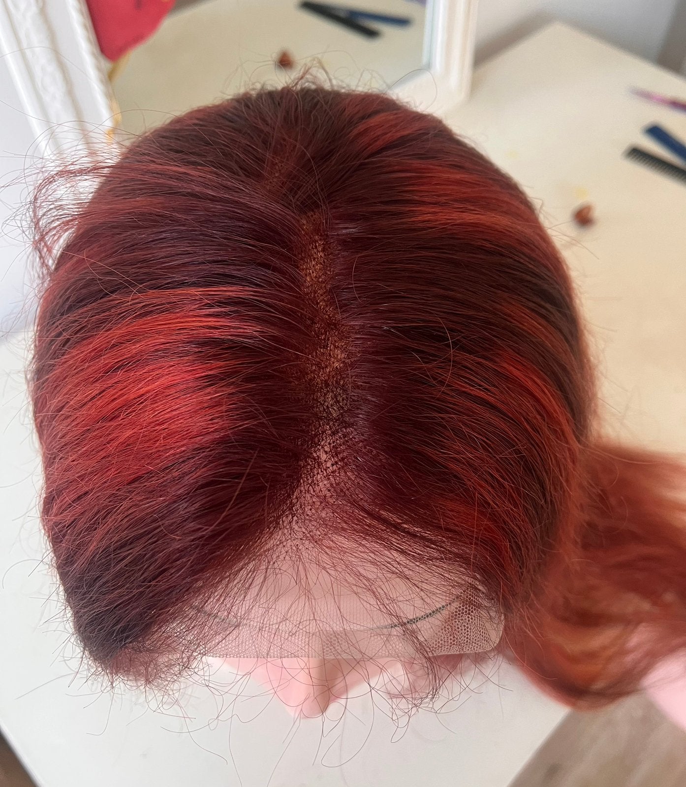 100% echt haar, lace wig, rood, nieuw,, Ophalen of Verzenden, Zo goed als nieuw, Pruik of Haarverlenging