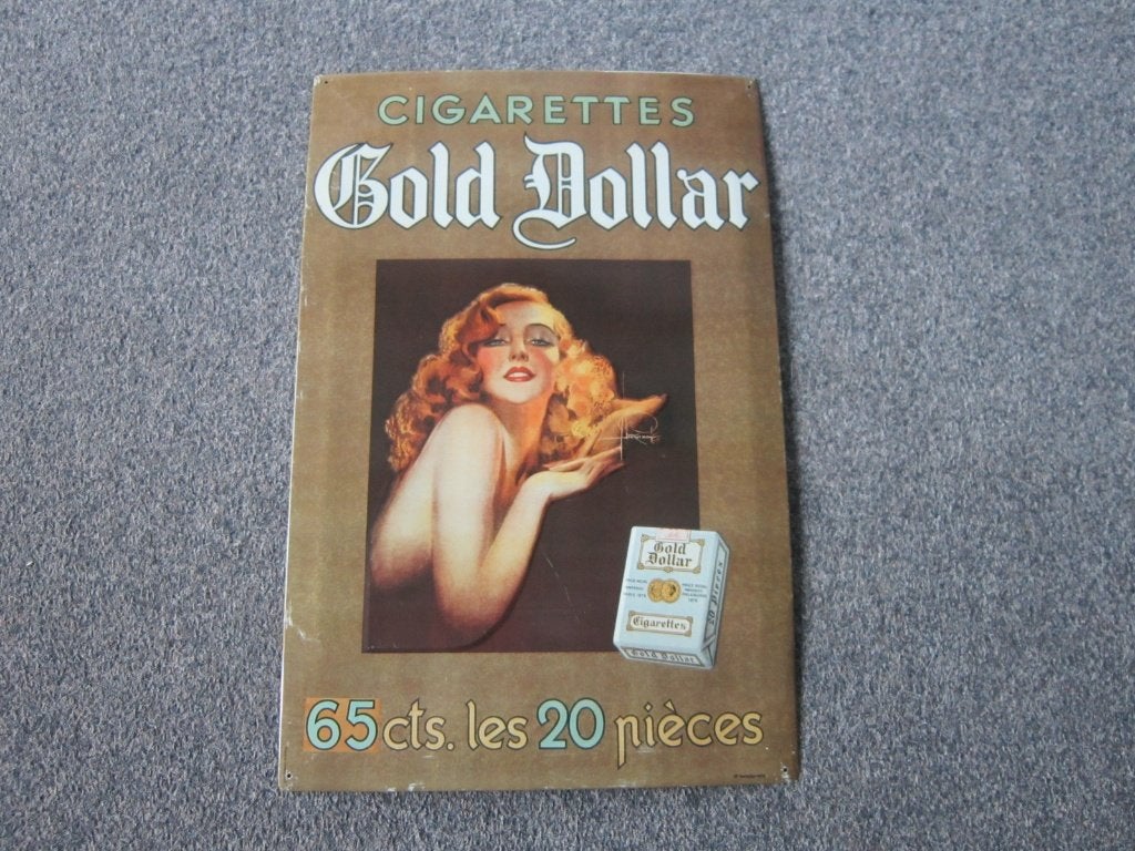 GOLD DOLLAR BLIKKEN RECLAMEBORD, Verzamelen, Merken en Reclamevoorwerpen, Ophalen, Gebruikt, Reclamebord