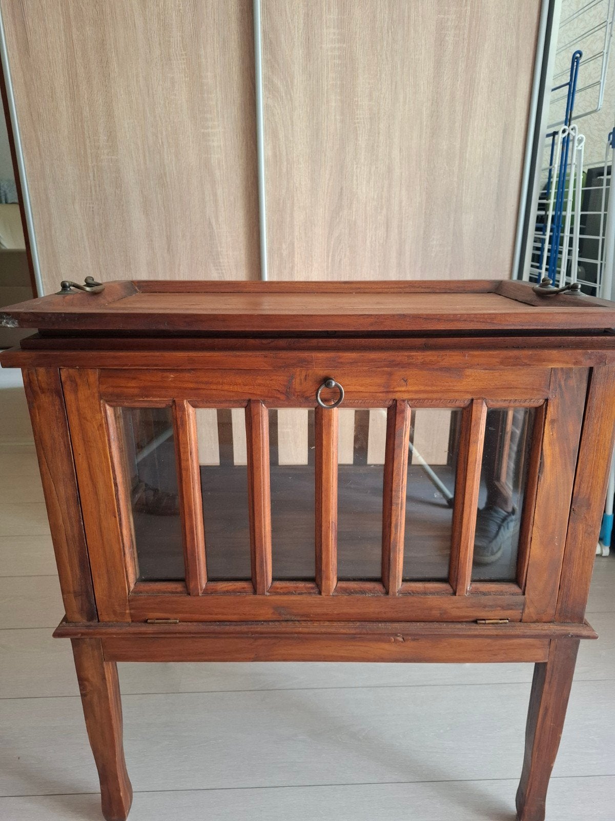 Vintage houten theewagen/serveerwagen met glas, Ophalen