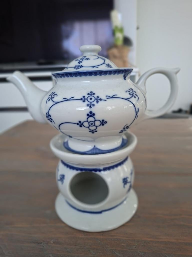 Blau Saks Indian Blue Theepot met Theelicht - Goede Staat, Antiek en Kunst, Ophalen of Verzenden