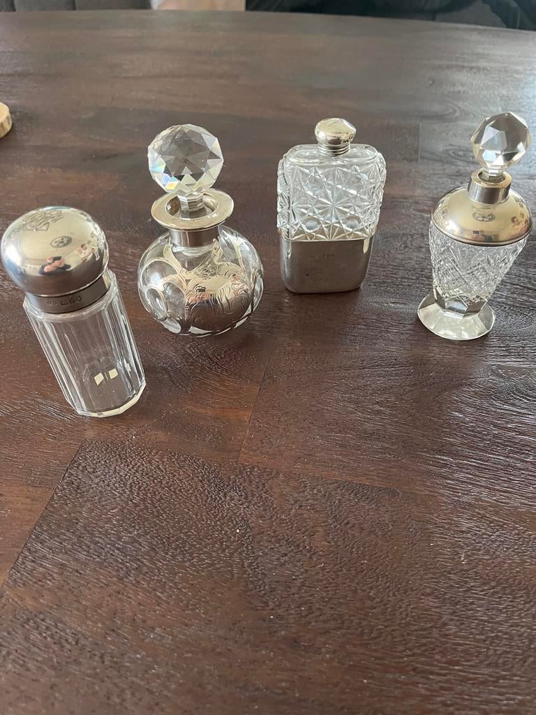 Zilveren Parfumflesjes - Set van 4, Antiek en Kunst, Ophalen of Verzenden, Zilver