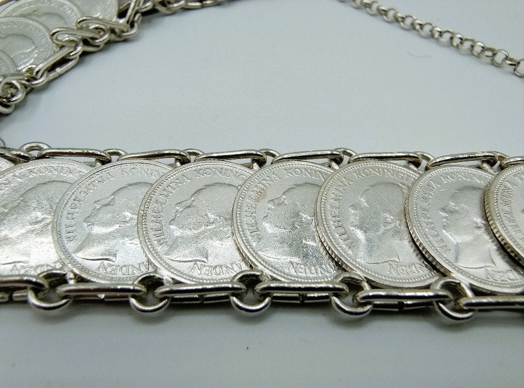 Zilveren dubbeltjes armband, Wilhelmina, 20 cm, Gebruikt, Info@zilverwebsite.nl, Verzenden, Zilverwebsite.nl