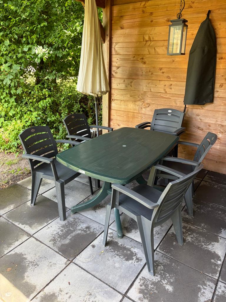 Hartman tuinset met 6 stoelen en tafel, Ophalen, 4 zitplaatsen, Kunststof, Gebruikt