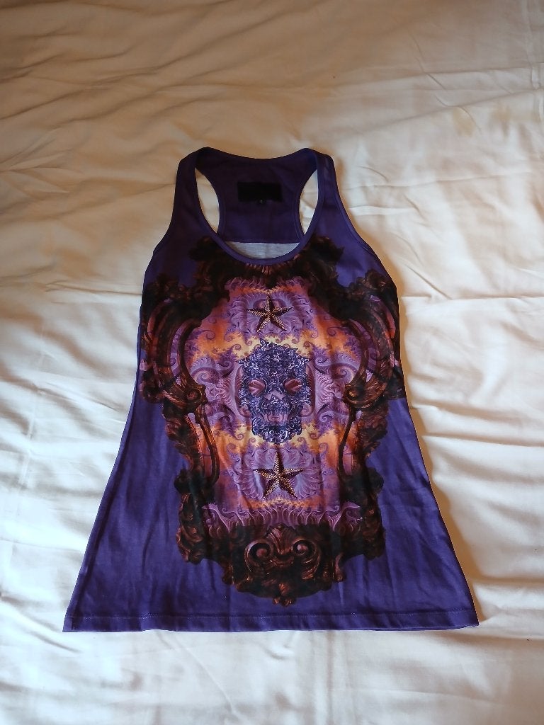 paars shirt met print voor en achter Philipp Plein mt S, Philipp plein, Paars, Ophalen of Verzenden, Zo goed als nieuw