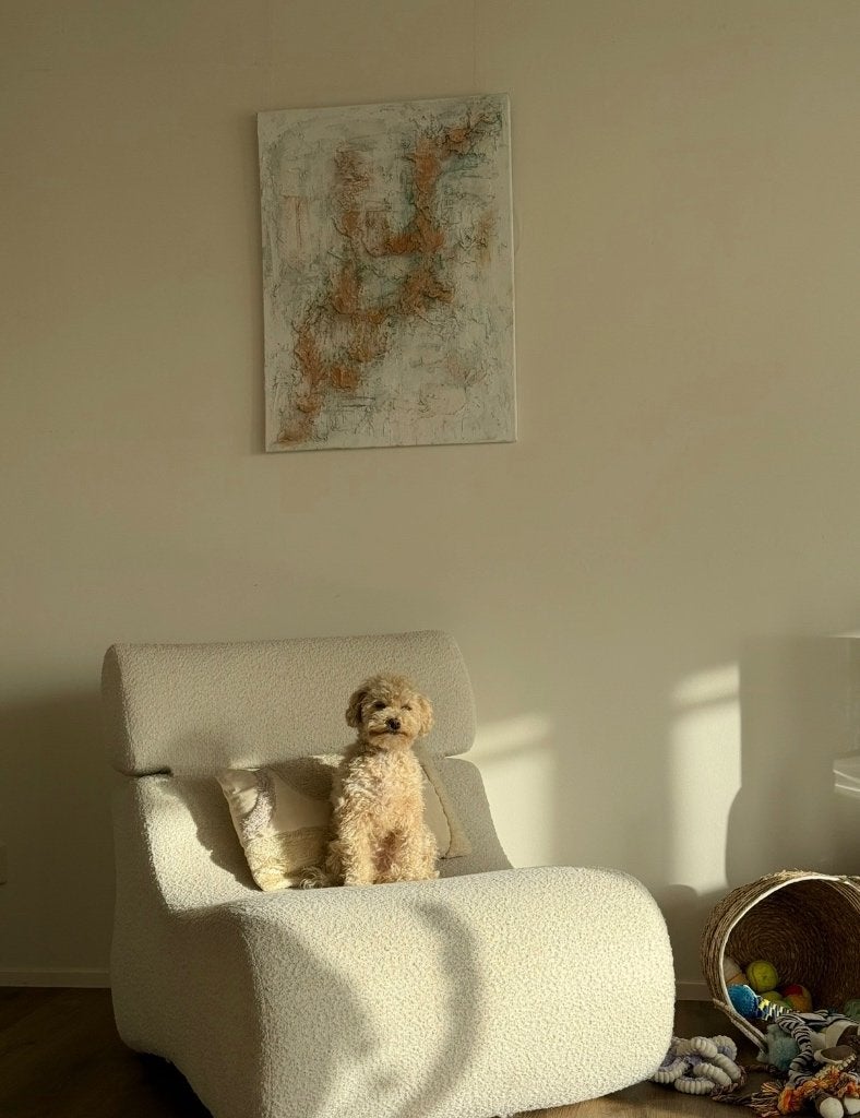 Fauteuil bouclé, Huis en Inrichting, Ophalen, Gebruikt, 100 tot 125 cm, 75 tot 100 cm