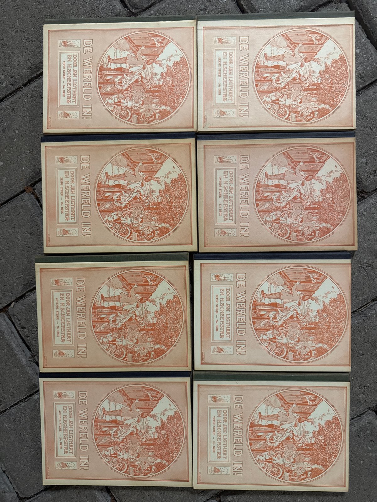 Antieke schoolboekjes "De Wereld In!" (deel 1-6), Antiek en Kunst, Ophalen of Verzenden
