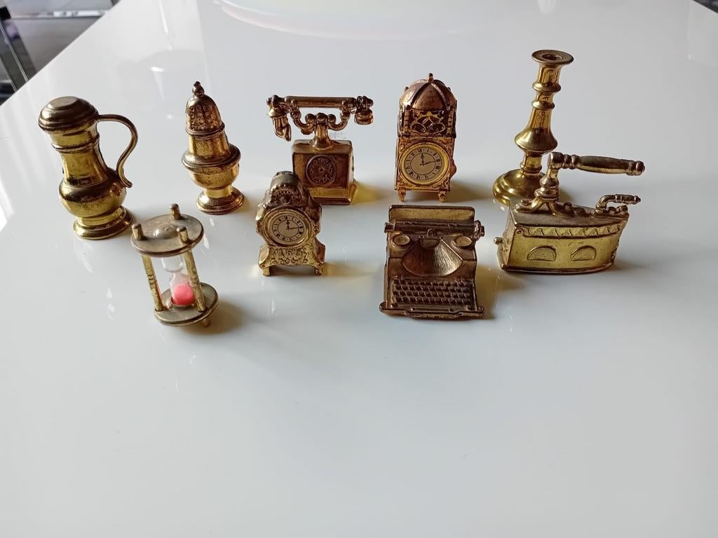 Messing miniatuur letterbak met zeldzame zandloper, Antiek en Kunst, Curiosa en Brocante, Ophalen of Verzenden