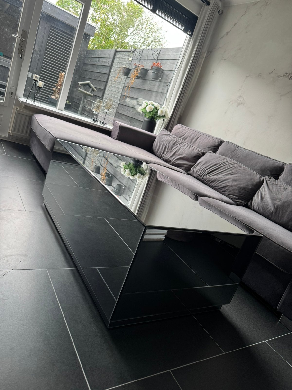 spiegel salontafel antraciet/zwart – 120  70 cm, Ophalen, Gebruikt, 100 tot 150 cm, 50 tot 100 cm