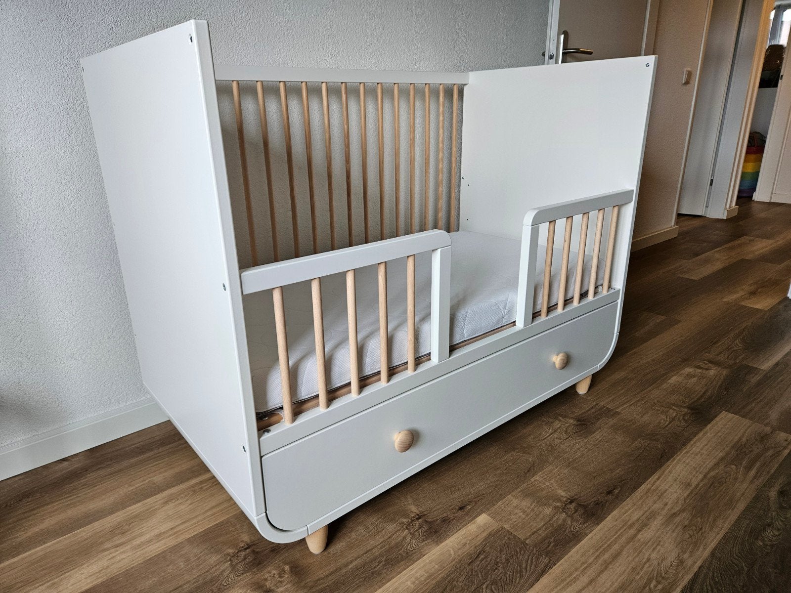 IKEA Myllra ledikant met lade - Wit/Berken, Zo goed als nieuw, Minder dan 140 cm, Minder dan 70 cm, Ophalen