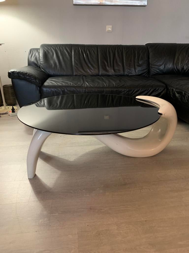 Glazen koffietafel, Huis en Inrichting, Tafels | Salontafels, Ophalen, 100 tot 150 cm, Rond, 50 tot 100 cm