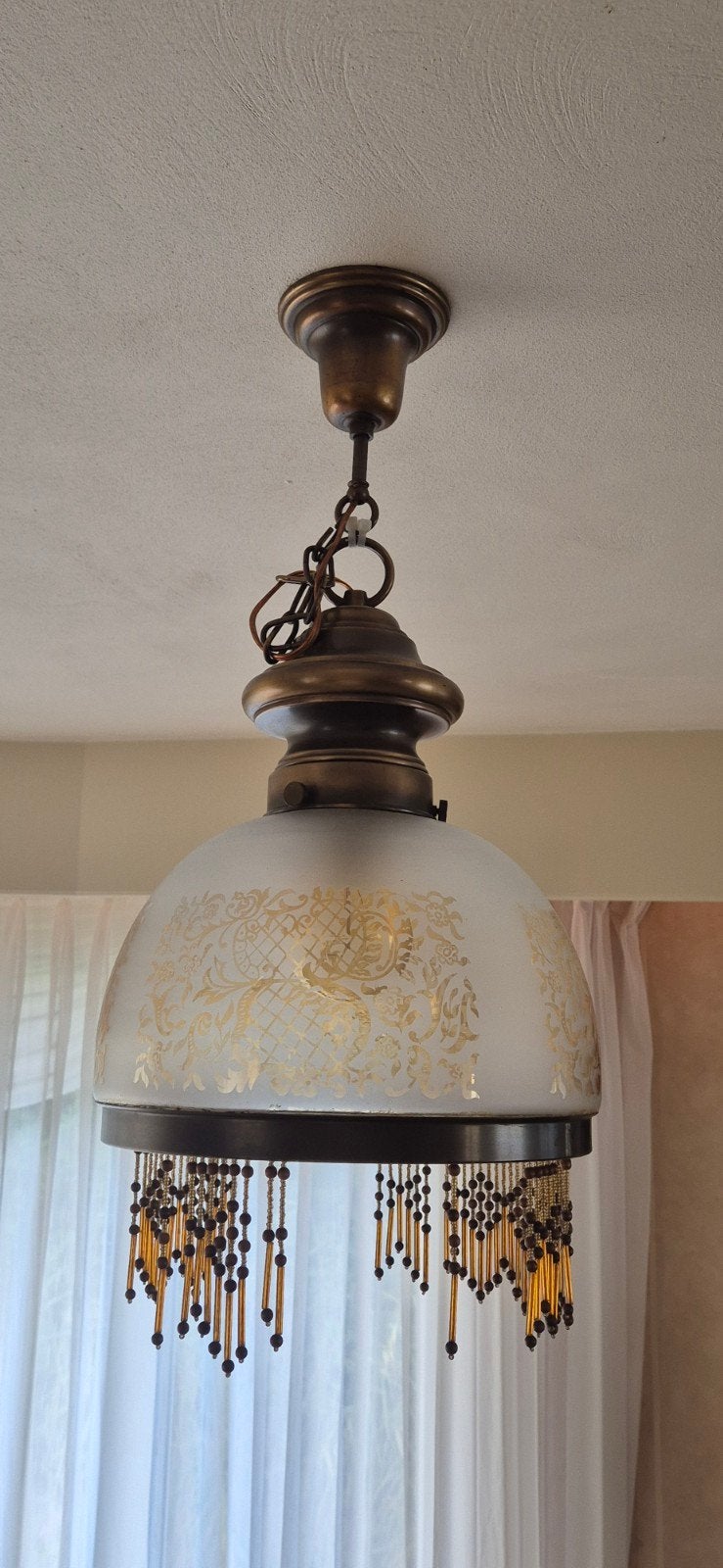 Vintage Plafondlamp met Gouden Decoratie en Kralen, Antiek en Kunst, Ophalen