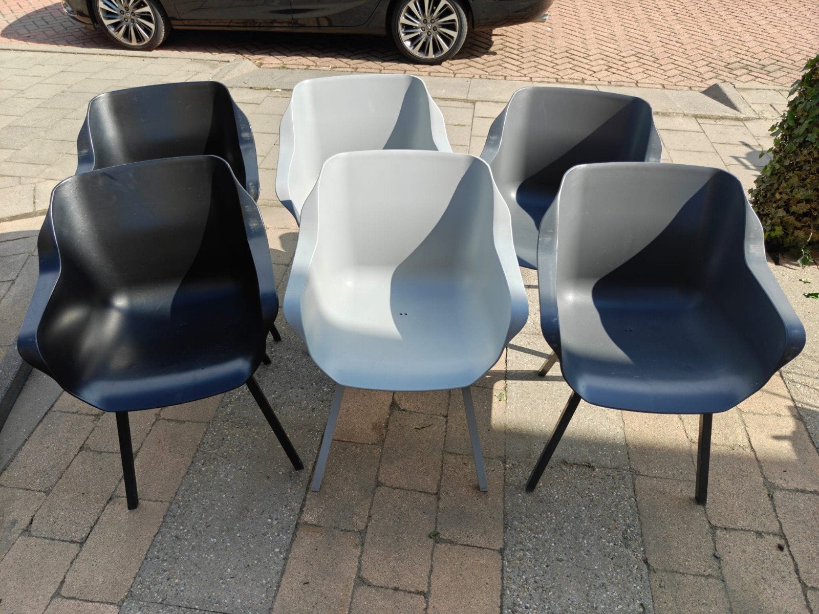 Hartman kuipstoelen - Zwart, grijs en lichtgrijs - 6 stuks, Huis en Inrichting, Stoelen, Ophalen, Tuin, Gebruikt, Overige kleuren