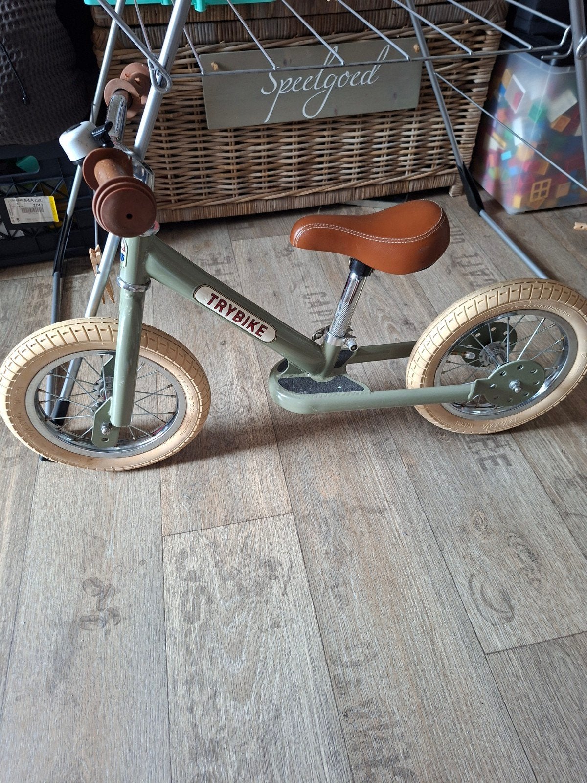 Trybike loopfiets - Groen met bruin zadel, Gebruikt, Ophalen of Verzenden, Minder dan 16 inch, Trybike