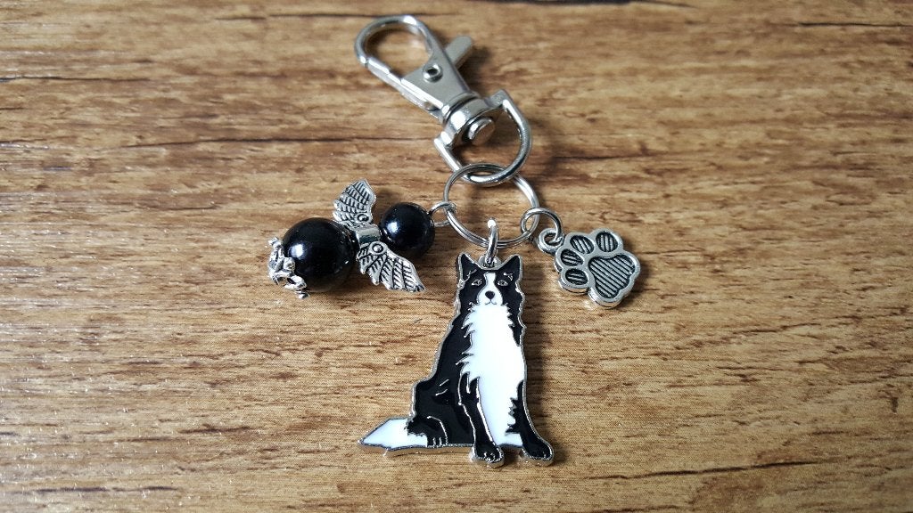 Tashanger Sleutelhanger Border collie emaille guardian angel, Verzenden, Nieuw, Overige kleuren, Handtas