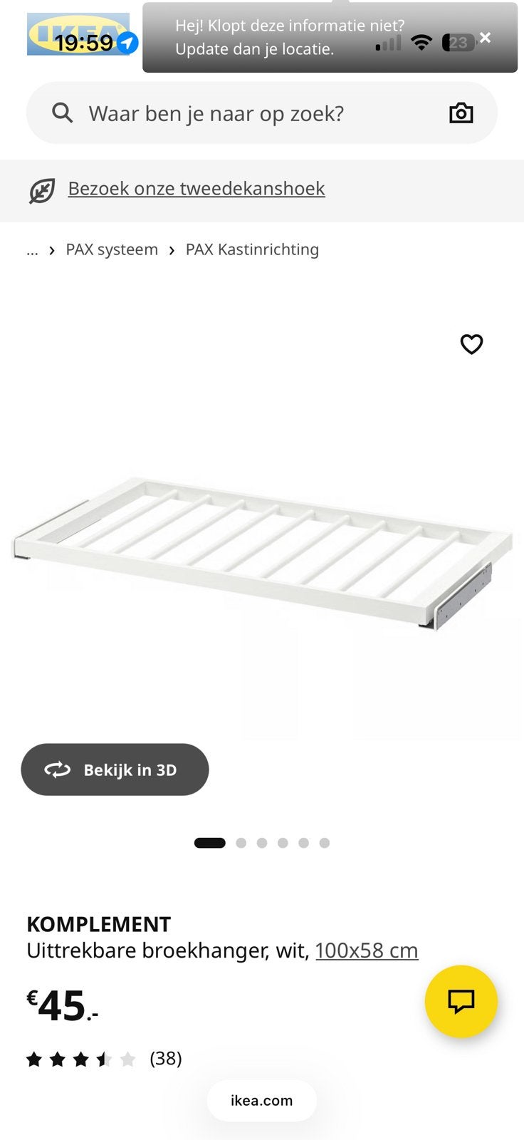 Ikea Pax Broekenrek 100x58, Huis en Inrichting, Ophalen, 200 cm of meer, 50 tot 100 cm, Zo goed als nieuw