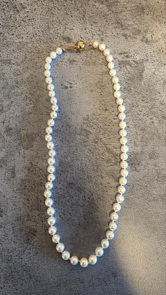 Parelketting met 14k sluiting, Verzenden, Zo goed als nieuw, Wit, Goud