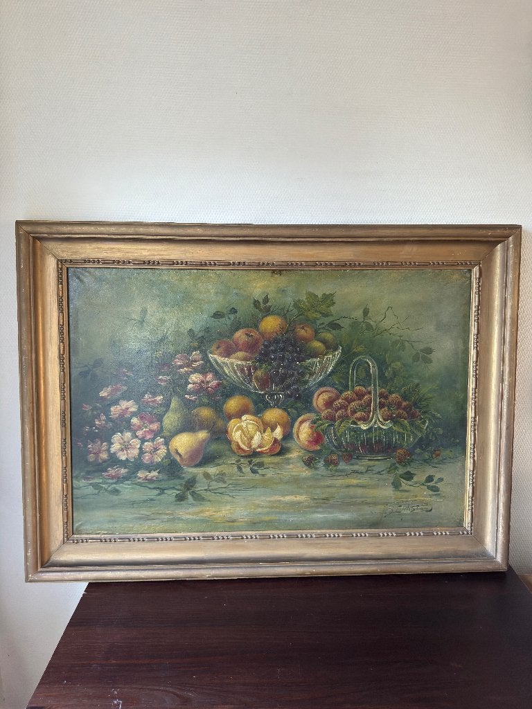 Groot Antiek Schilderij Gesigneerd met Ernst, Stilleven 1925, Ophalen, Stilleven